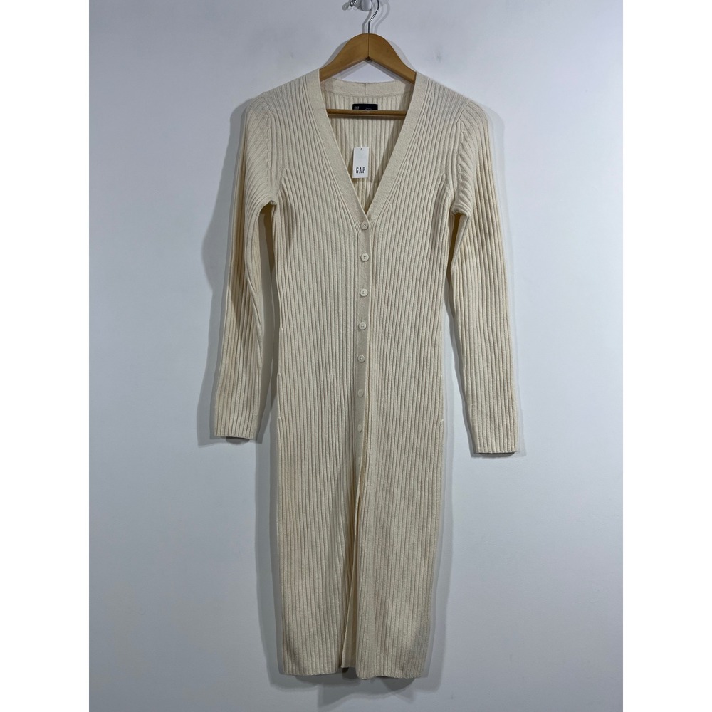 Gap Old Money Ribbed Knit Button Preppy Quiet Luxury Midi Sweater Dress Small